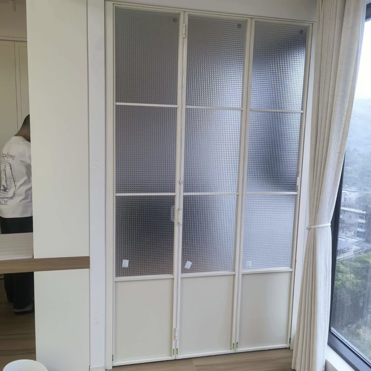 Space Saving Trackless PD Door Aluminum Glass Sliding Swing Design Waterproof Easy Clean for Bathroom Livingroom Small Spaces