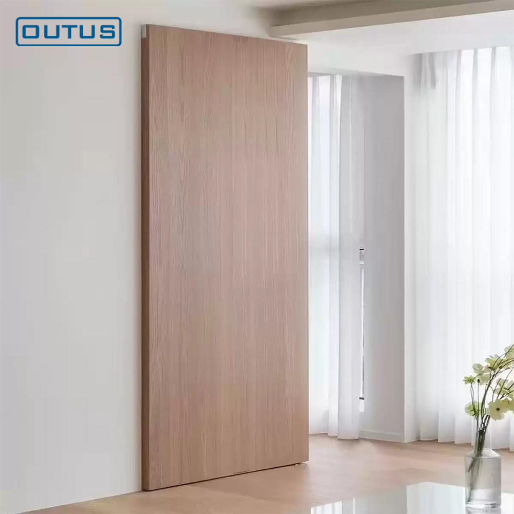 OUTUS Concealed Sliding Door Aluminum Frame Fluted Glass Interior Door for Living Room and Bedroom