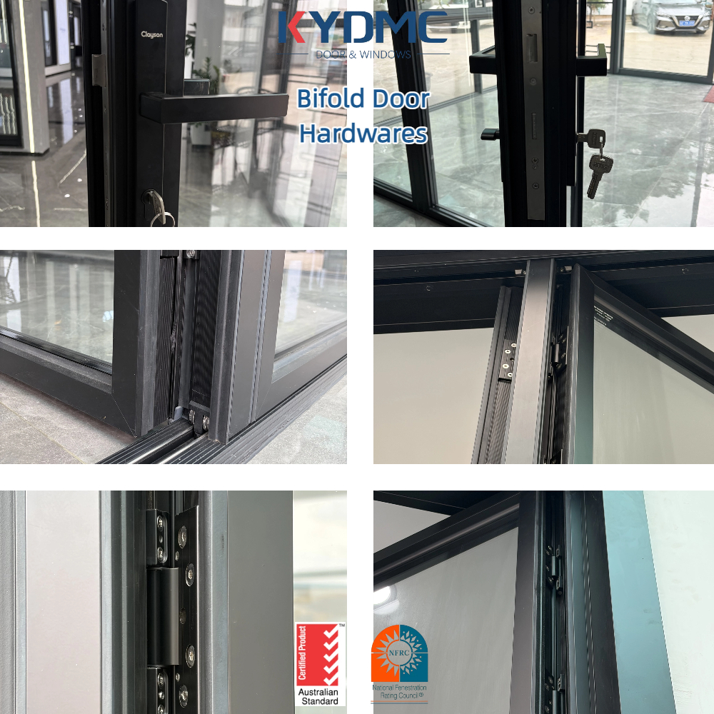 Tempered Glass Aluminum Alloy Slim Frame Bifold Door Large Three Panels Accordion Folding Patio Balcony Garden Bifold Door