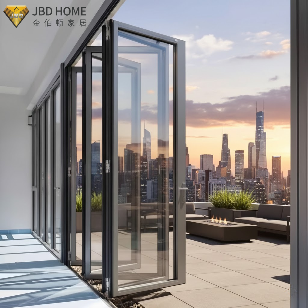 NFRC AS2047 Heavy Duty Aluminum Folding Patio Doors For Villa Waterproof Accordion Glass Patio Door Exterior Bifold Doors
