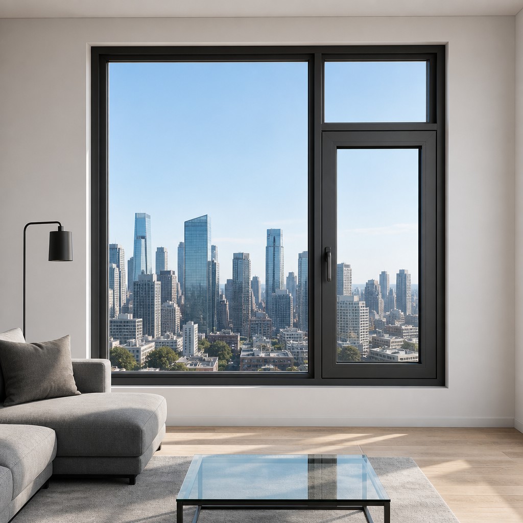 Modern Shed Windows Energy Saving Tempered Glass Wind Resistant For Bathroom And Hotel Projects Black Aluminum Alloy Frame