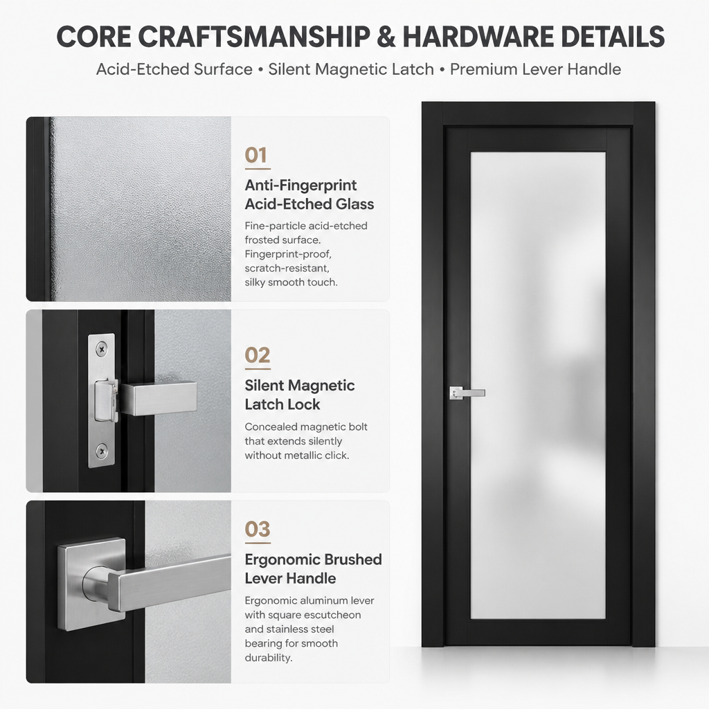 Modern Aluminum Alloy Frosted Glass Interior Waterproof Thermal Insulated Swing Door for Toilet Bathroom
