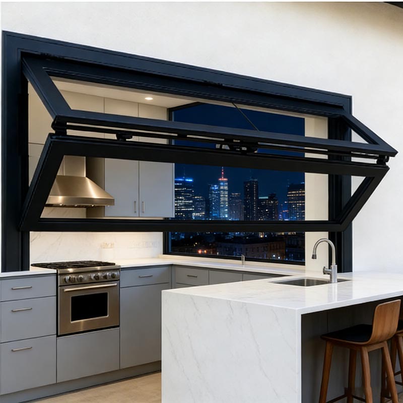 Modern Bifold Black Aluminum Alloy Tempered Double Glass Heat Insulation Accordion Vertical Folding Window
