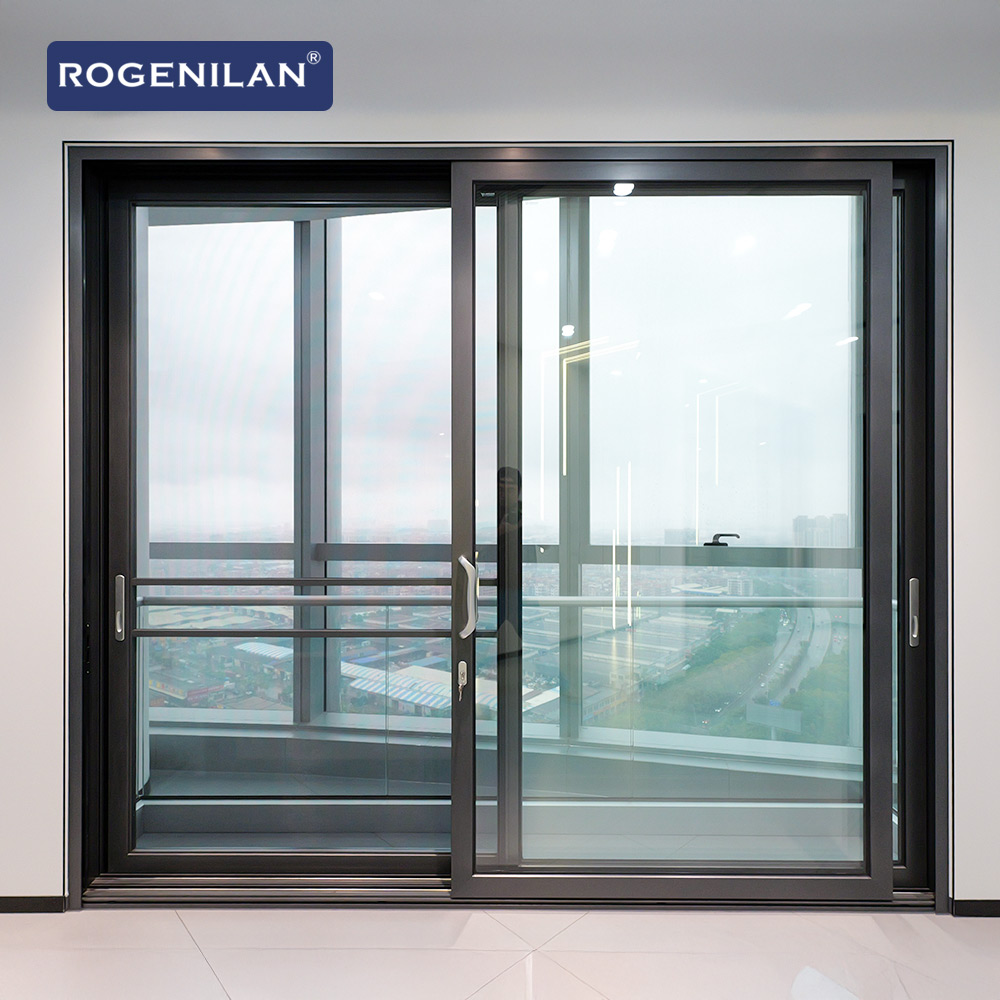 Rogenilan Villa House Heavy Duty Aluminium Frame Panoramic Large Glass Panel Sliding Slide Door with Mosquito Net