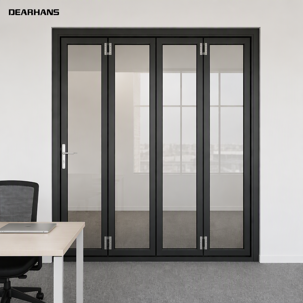 Black Aluminium Folding Glass Door Large Opening Balcony Bi-Fold Door with Insect Screen for Villa Patio Projects