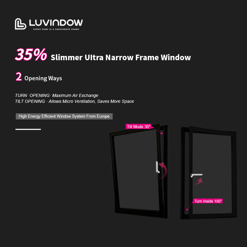Slim Frame High Performance Aluminum Tilt Turn Windows NFRC Certified Low-E Glass Windows for Houses