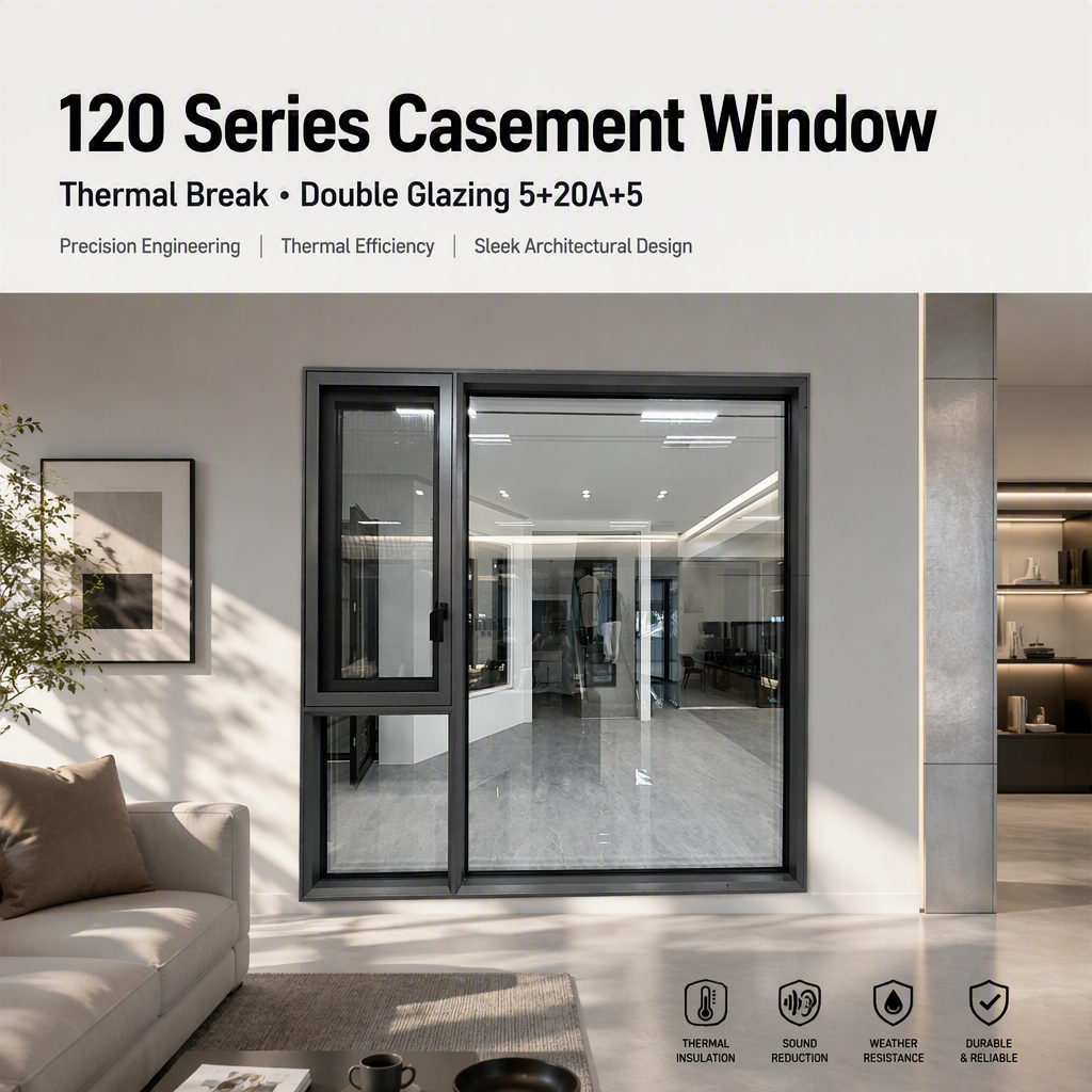 120 Series Casement Window Center Fixed Sash Side Opening Thermal Break Aluminum Magnesium Alloy Window - Scene Image