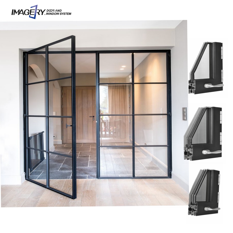 Customized Modern Styles Home Exterior Aluminum Double Swing French Casement Doors with Grills