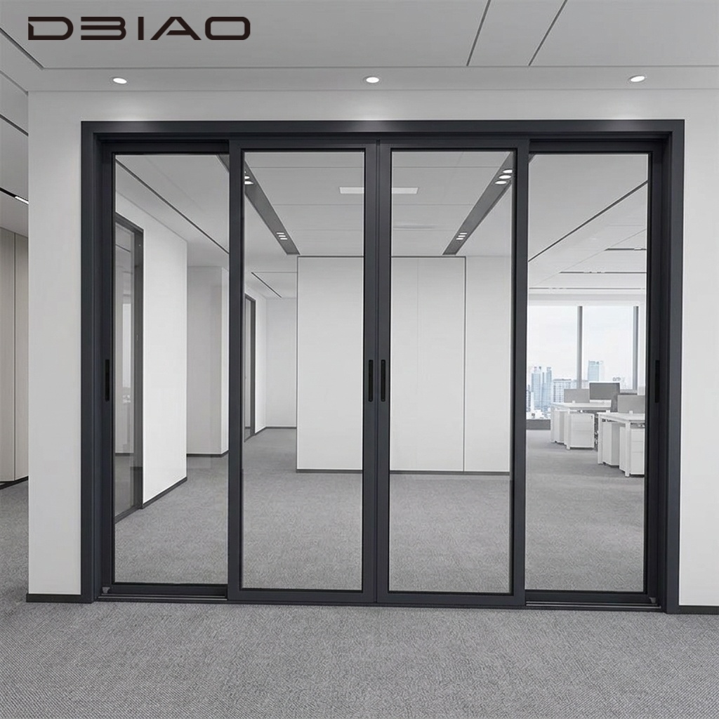 Minimalist Black Aluminum Alloy Sliding Doors with Tempered Glass for Bedroom Bathroom Kitchen Outdoor Waterproof