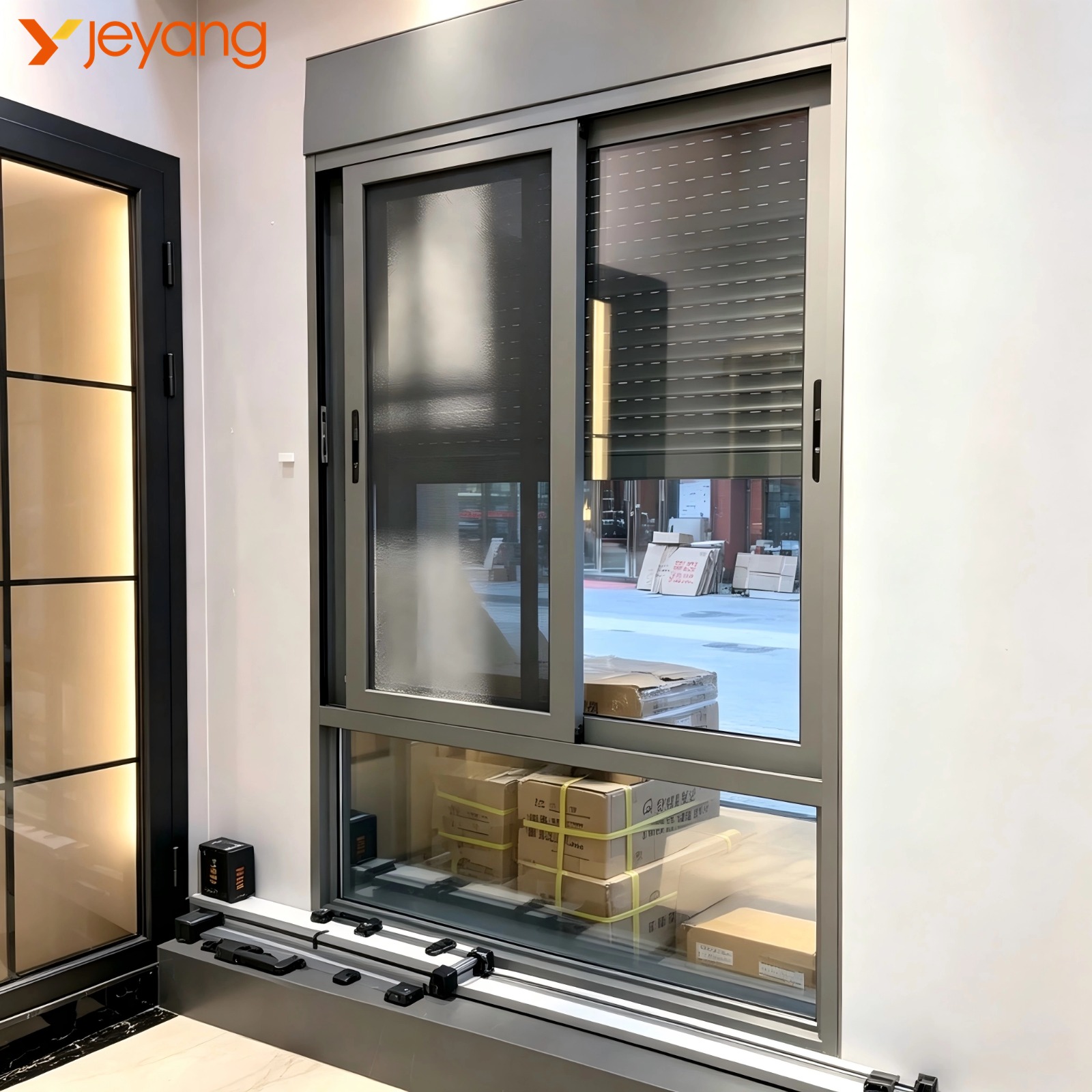 Security Shutter Window Aluminum Sliding Window Burglar Proof Integrated Roller Shutter Design