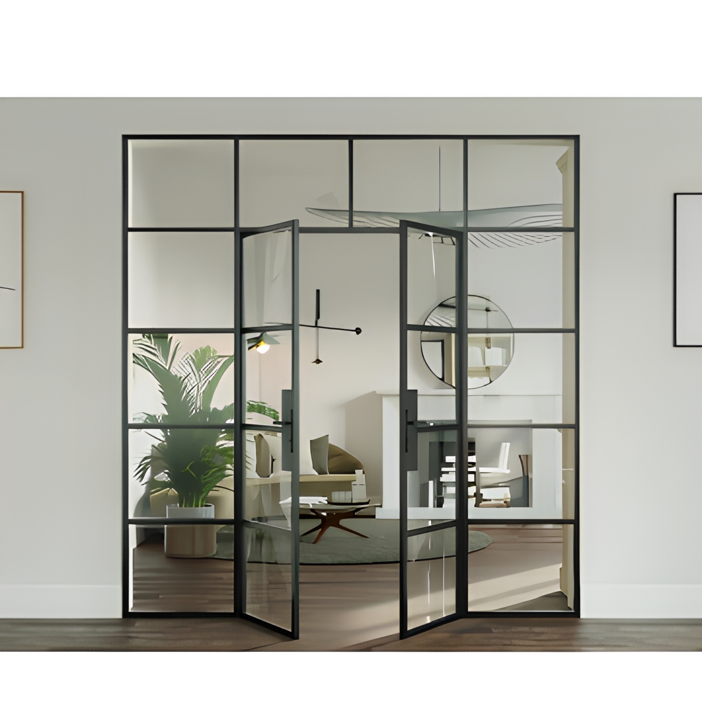 AOSTTER AS2047 Minimalist Black Aluminum Crittall French Door Interior Glass Partition Swing Door Office