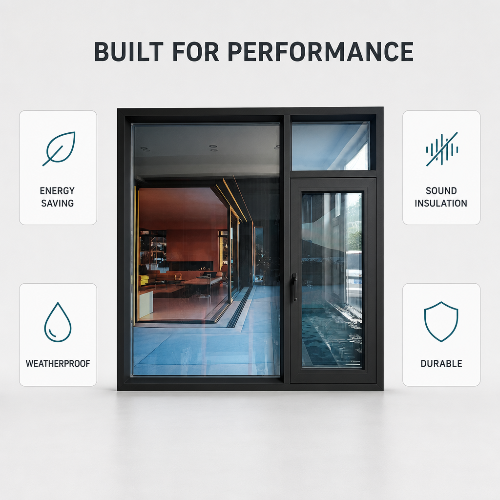 Modern Dark Grey Aluminum Alloy Doors And Windows With Triple Glass For Home Kitchen Villa Hotel