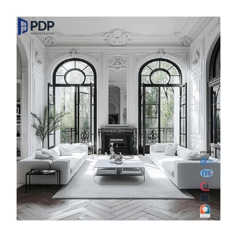 PDP French Doors Double Leaf Casement Door Thermal Break Aluminum Frosted Glass Grill For Entry Bedroom Fiberglass Interior Use