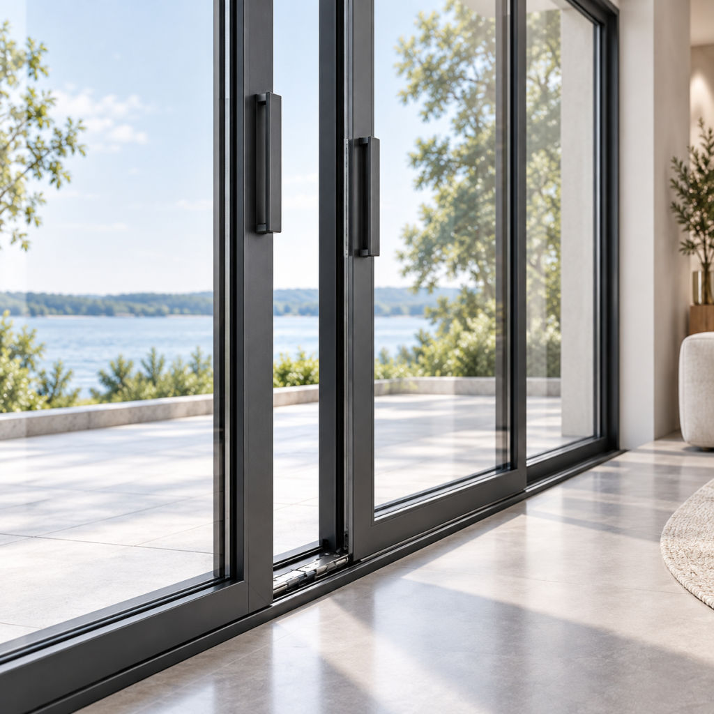 Black Aluminum Alloy Lift and Slide Door Glass Patio Entry Modern Interior Door Waterproof Living Room