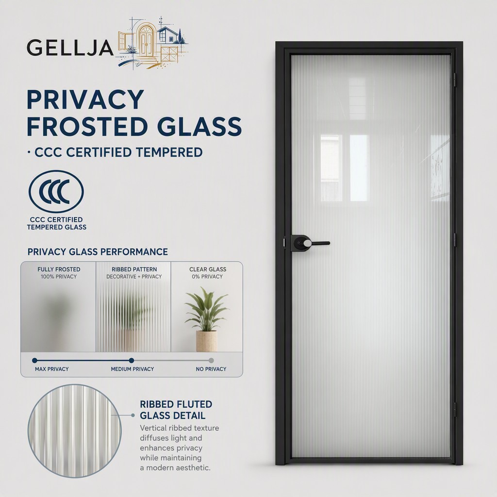 GELLJA New Type of Aluminum-framed Frosted Glass Interior Finished Bathroom Doors for Hotels Villas Offices and Households