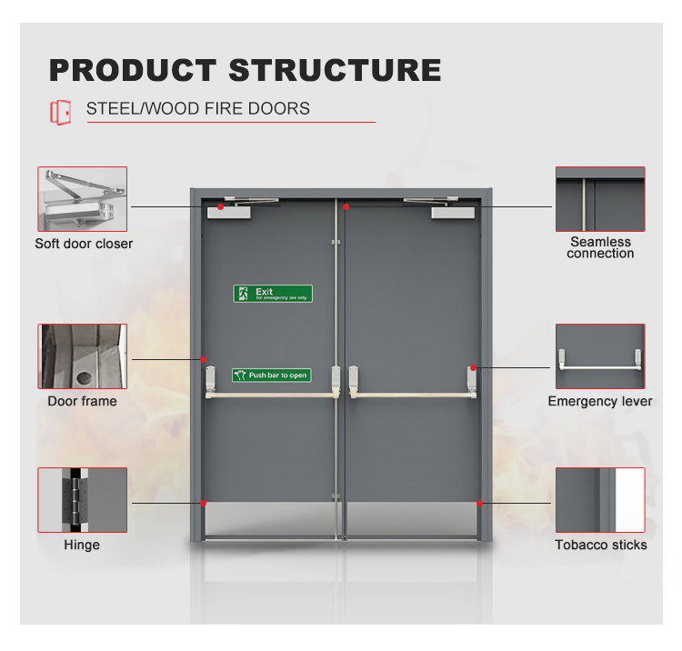 Standard Certified Modern Aluminum Glass Fire Door Finished Surface for Hotels Hospitals Outdoor Use Commercial Fire Prevention