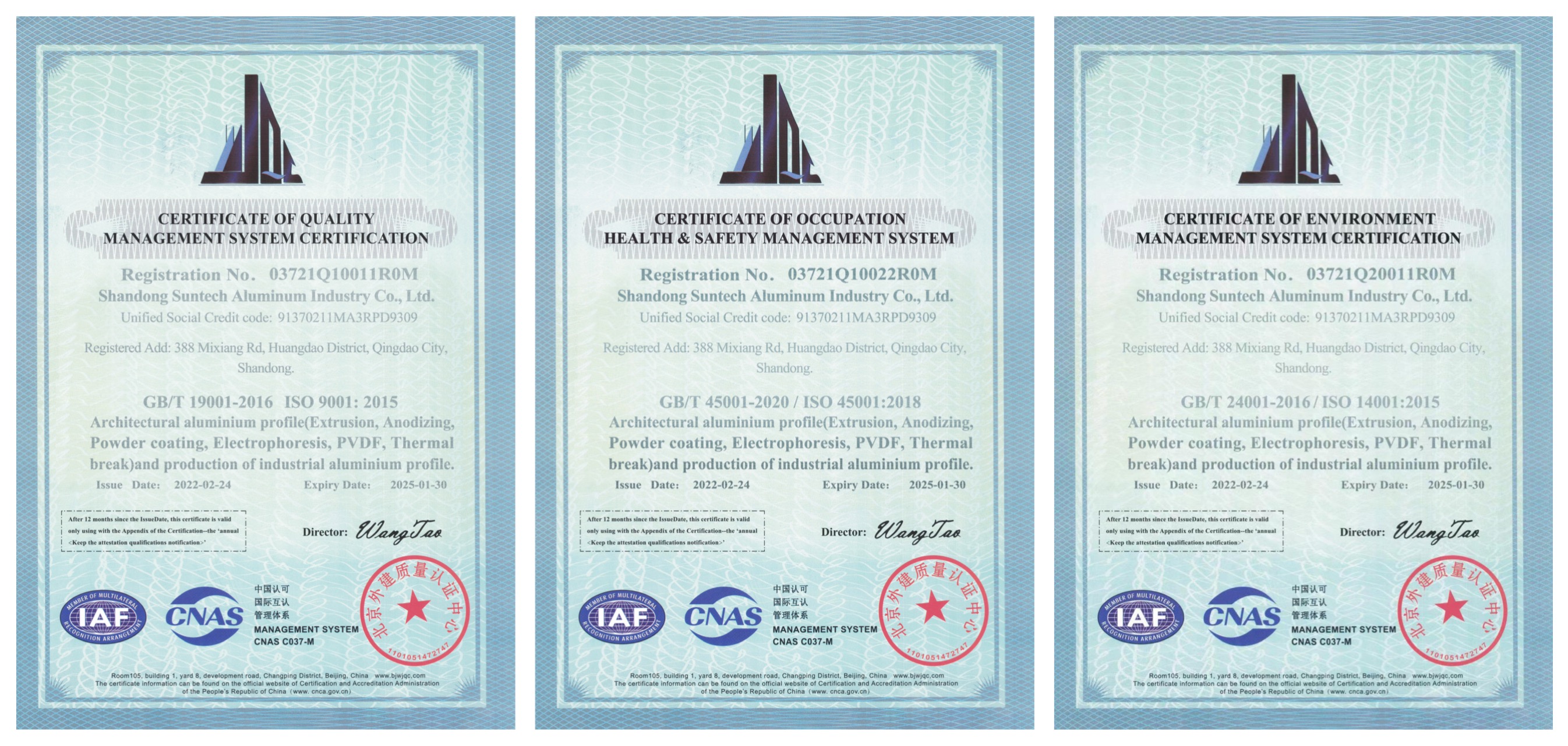 Certificates and Quality Control Standards
