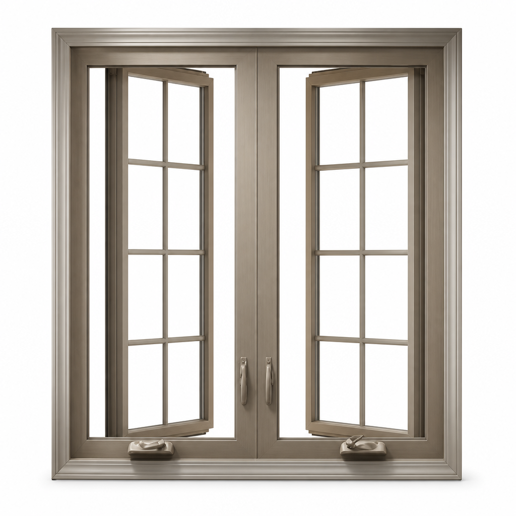Custom Windows Taupe Brown Aluminum French Casement 4 Panel Colonial Grid Grille Classic Heritage Style OEM Available