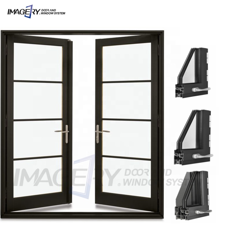 Customized Modern Styles Home Exterior Aluminum Double Swing French Casement Doors with Grills