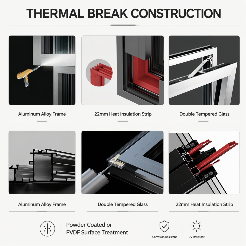 Aluminum Sliding Window Thermal Break Exterior Low E Glass Commercial Kitchen Custom Size for Hotel Projects Aluminum Window