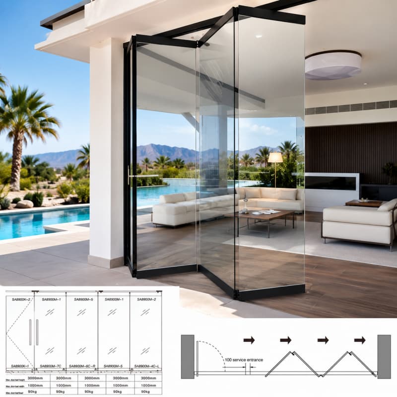 Accordion Folding Glass Door Aluminum Sliding Glass Doors Frameless Folding Glass Doors Accessories Bi-fold Sliding System