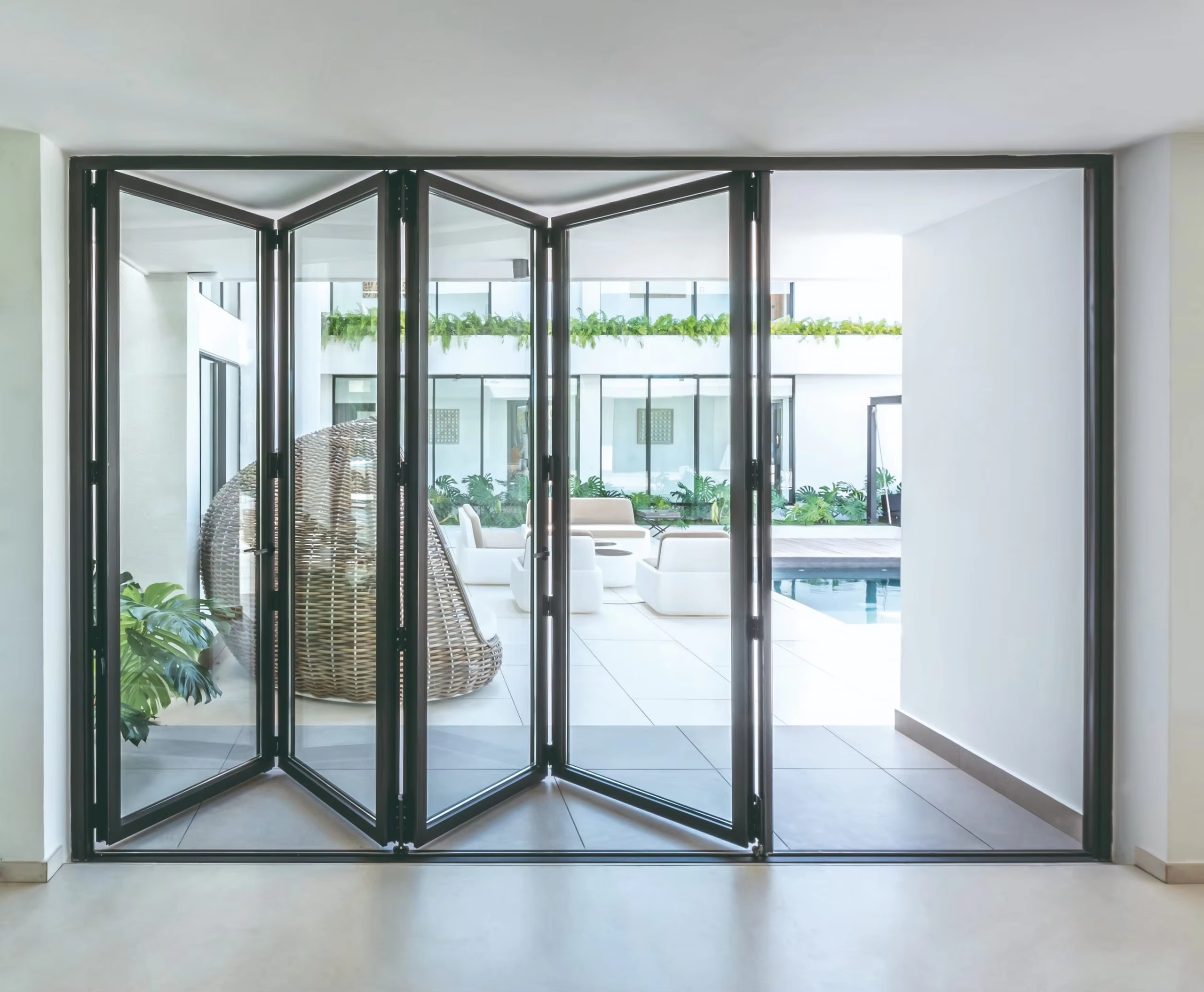 JUNYAO Factory Smooth Glide Roller Track Concertina Fold Aluminium Accordion Doors NFRC CE AS2047 Hotel Residential Villa