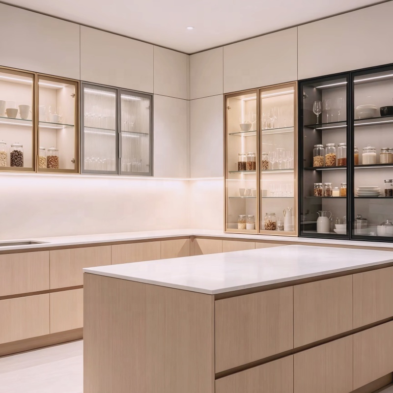Competitive Price Aluminum Frame Toughened Glass Wardrobe Door with Brass Finish Minimalist Design Lifetime Warranty