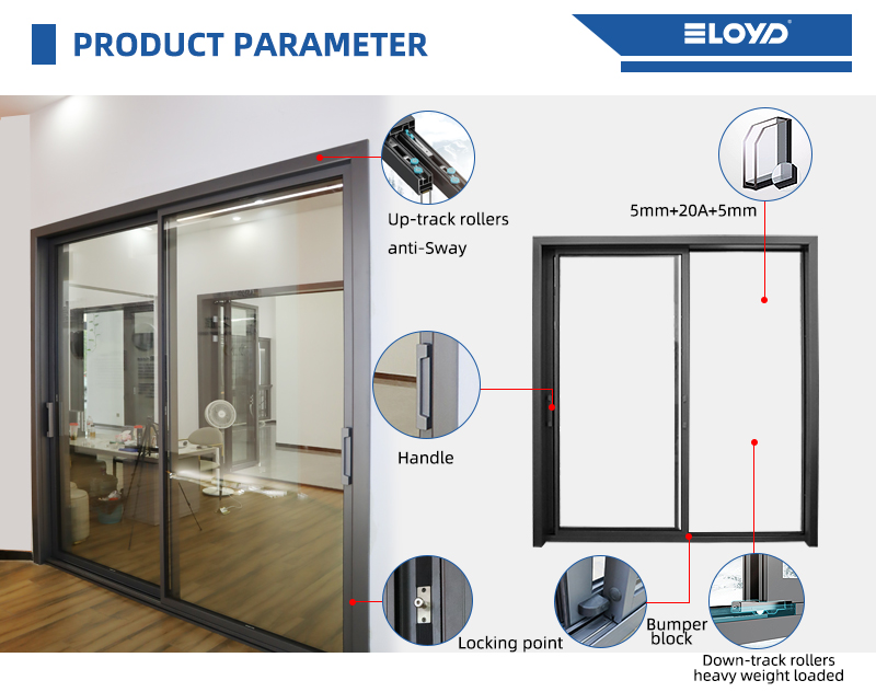 Eloyd Slim Aluminium Sliding Glass Door Water Resistant Patio and Interior Shower Door Movable Operable Glass Door
