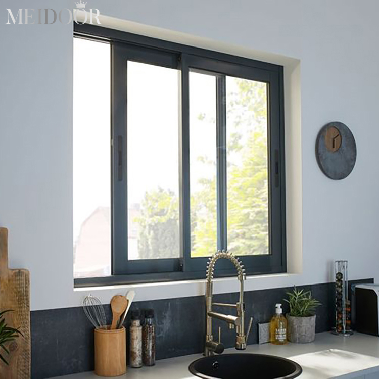 2 Track Manual Powder Coating Surface Slide Aluminum Frame Glass Windows Practical Sliding Window Double Glazed Windows