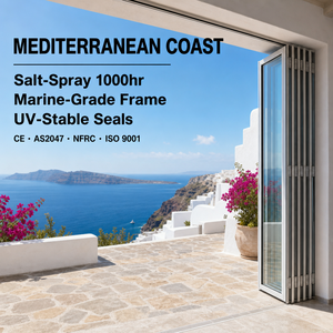 Black Frame Aluminum Folding Glass Door Slim Design for Terrace