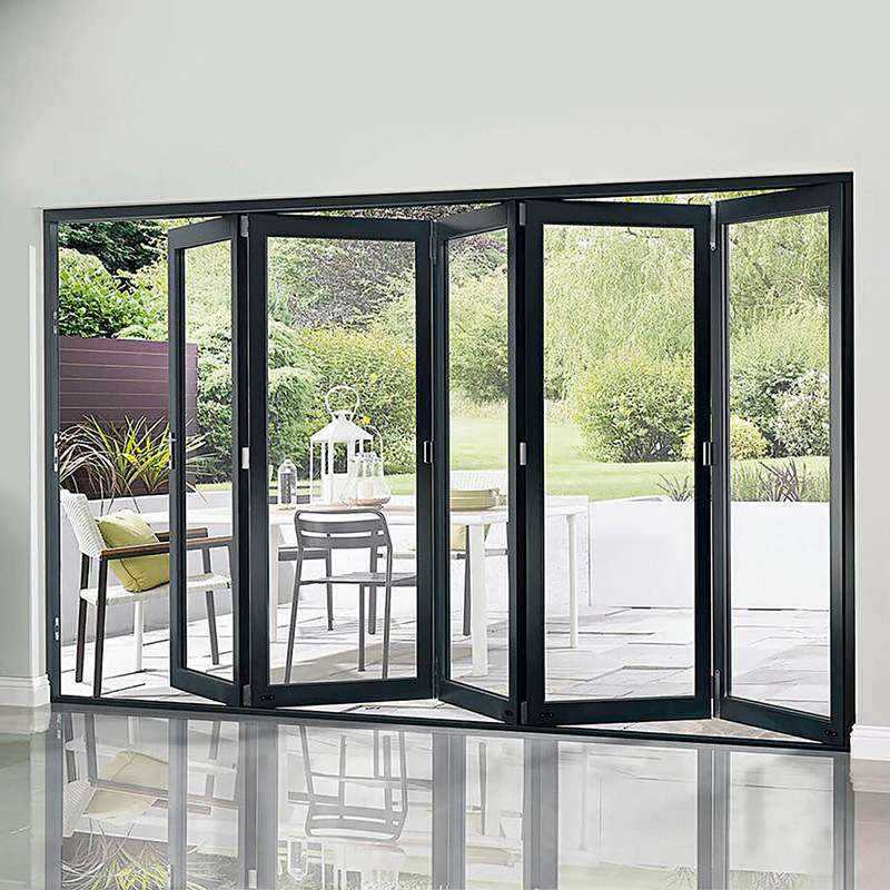 Folding Aluminum Glass Door Waterproof Supermarket Entrance with Frameless Design