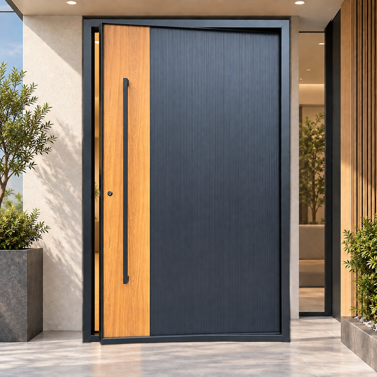 Modern Anti-Theft Swing Wood Grain Full Aluminum Entrance Door for Houses Apartments Hotels Villa Exterior Main Entry