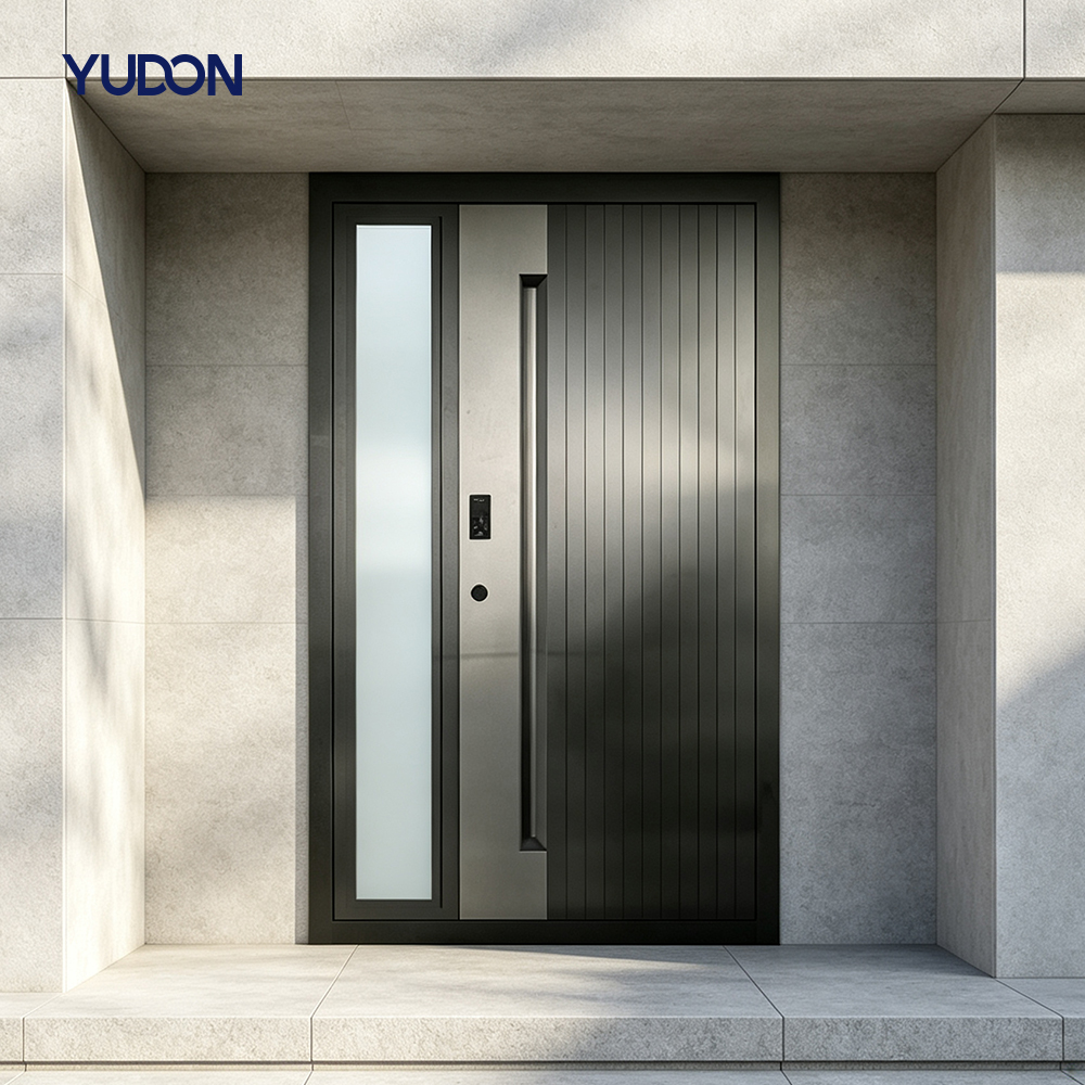 YUDON DOOR Aluminum Glass Door Main Entrance Door Single Leaf Custom Size Luxury Style with Video Intercom for Home Builders