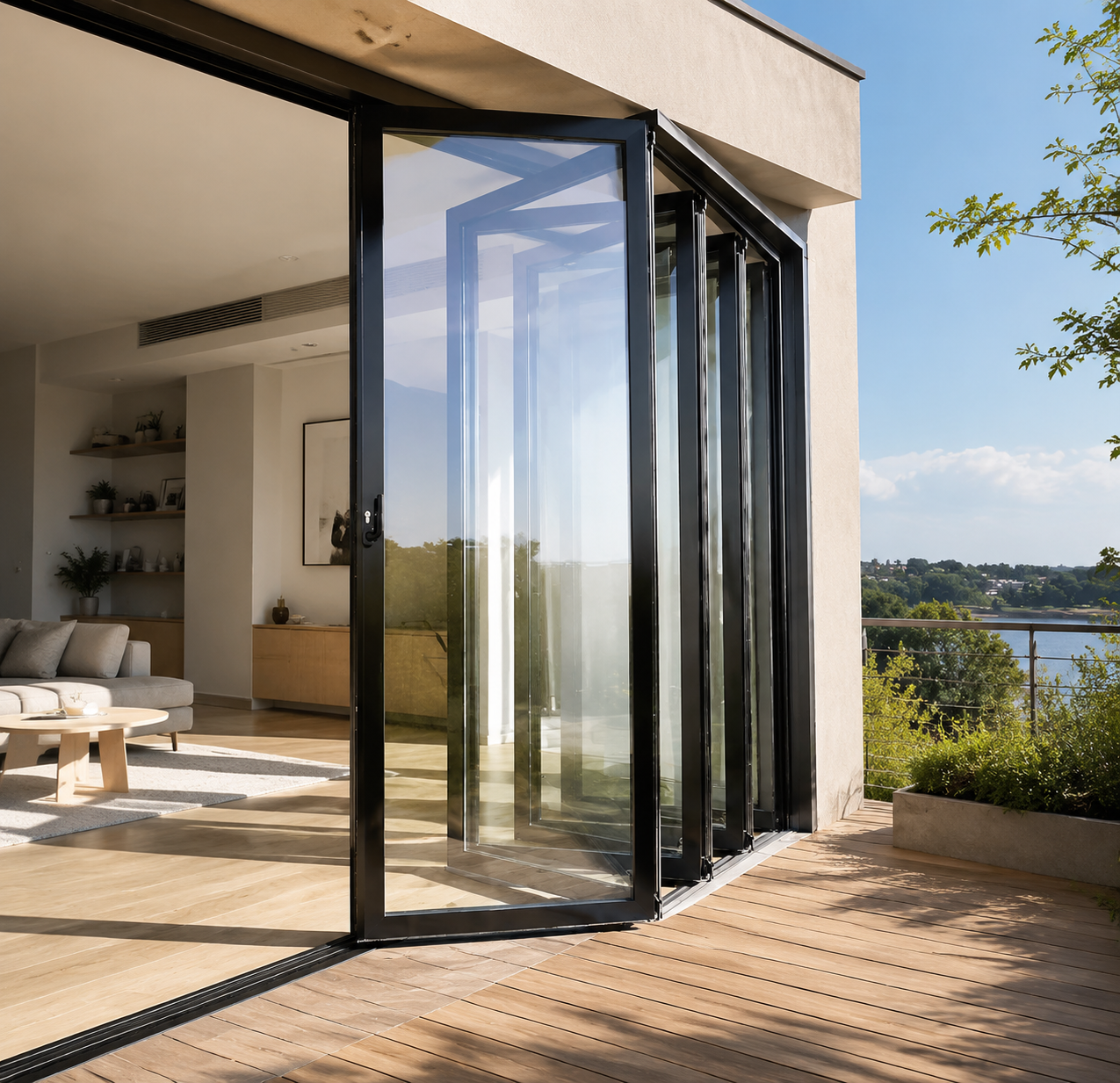AOSTTER NFRC Aluminium Accordion Door Thermal Break Double Glazed Soundproof Exterior Bi Folding Sliding Patio Bifold Door