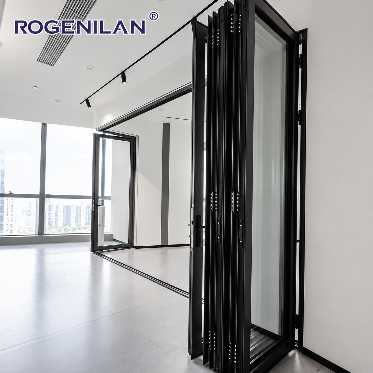 ROGENILAN Heavy Duty Aluminum Folding Glass Doors Customized Sizes Powder Coated Frames Outdoor Foldable Patio Door