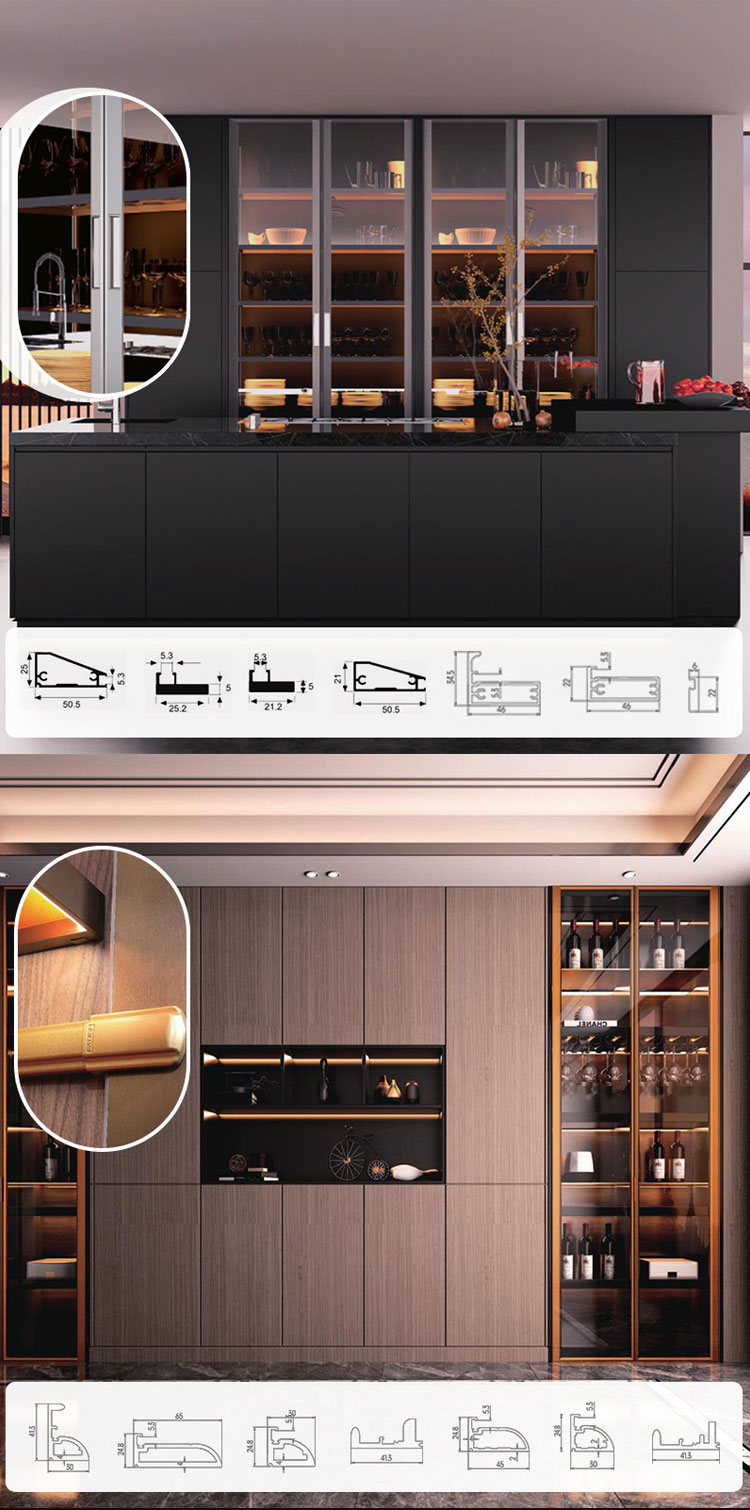 Aluminium Alloy Slim Profile Glass Front Aluminum Frame Cabinet Doors
