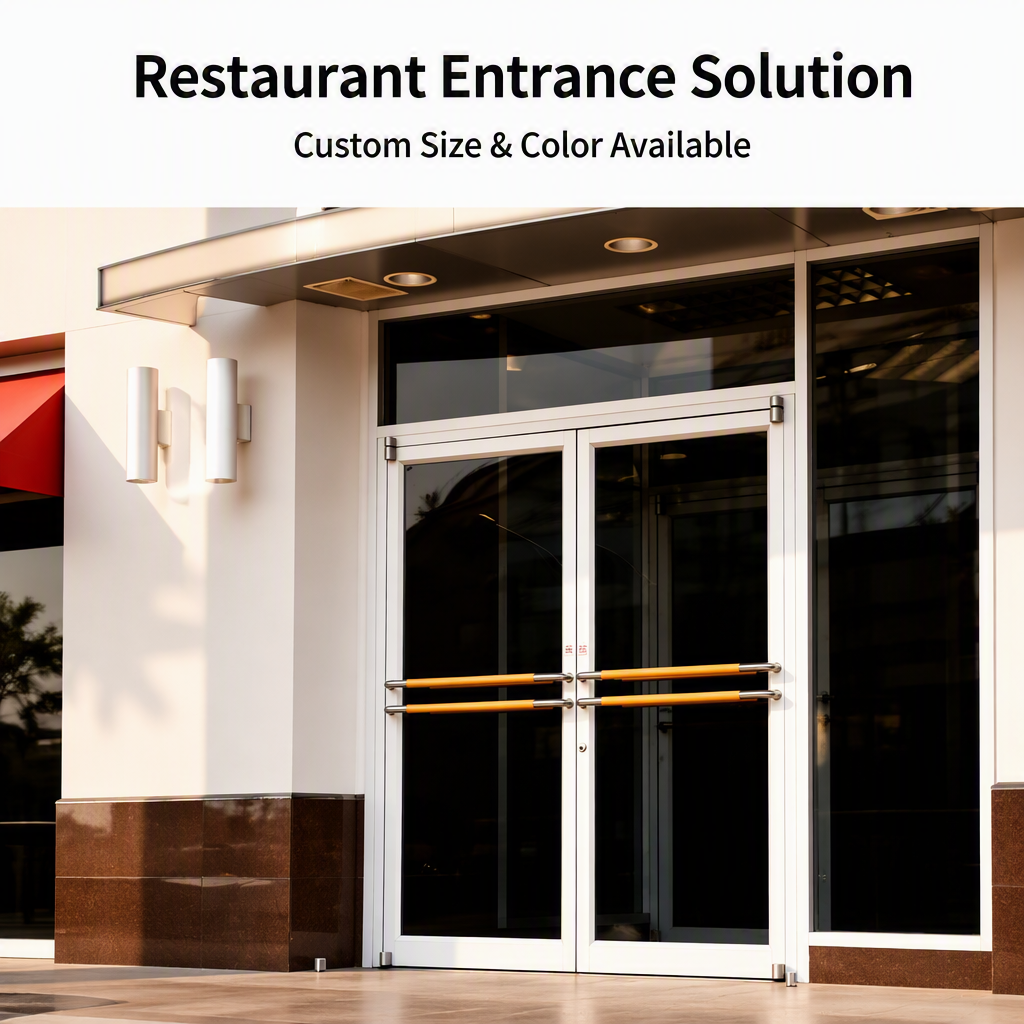 American Modern Commercial Aluminum Double Glass Door Glazed White Windproof Fast Food Restaurant Storefront Entrance