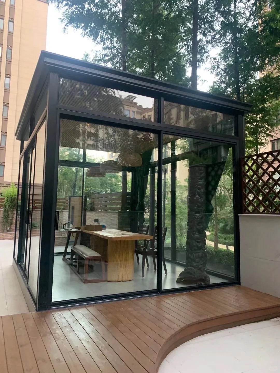 Heat Insulated Eco-Friendly Modern Aluminium Panel Flat Roof Glass Sunroom Sliding Doors Double Tempered Double Glazed Hotel