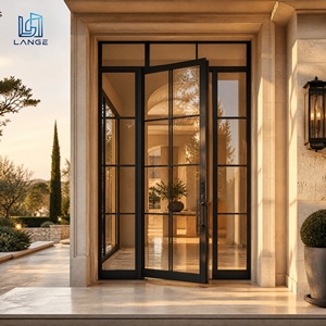 Italian Design French Grid Aluminum Door Slim Frame Luxury Exterior Entrance Swing Glass Doors For High End Villa Project