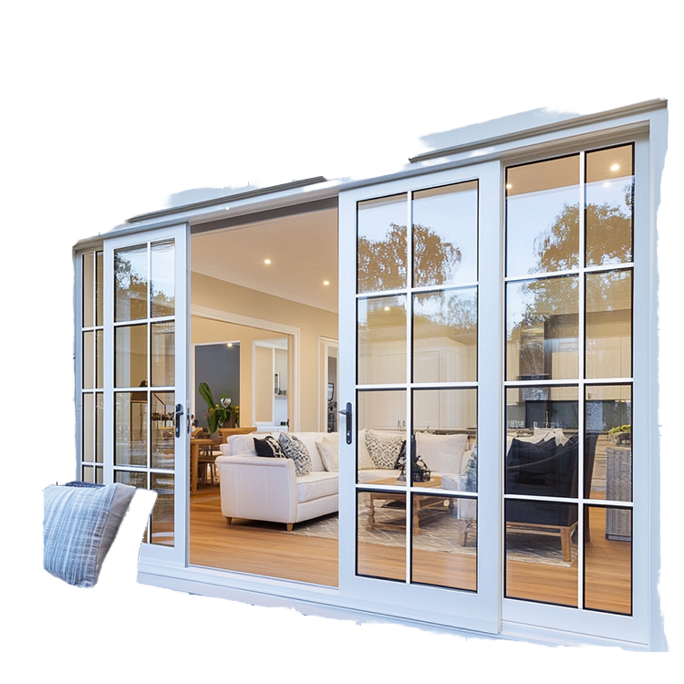Factory Customized White Aluminum Alloy Glass Door with Grid Strips Contemporary Design for Outdoor Courtyards &amp; Living Rooms