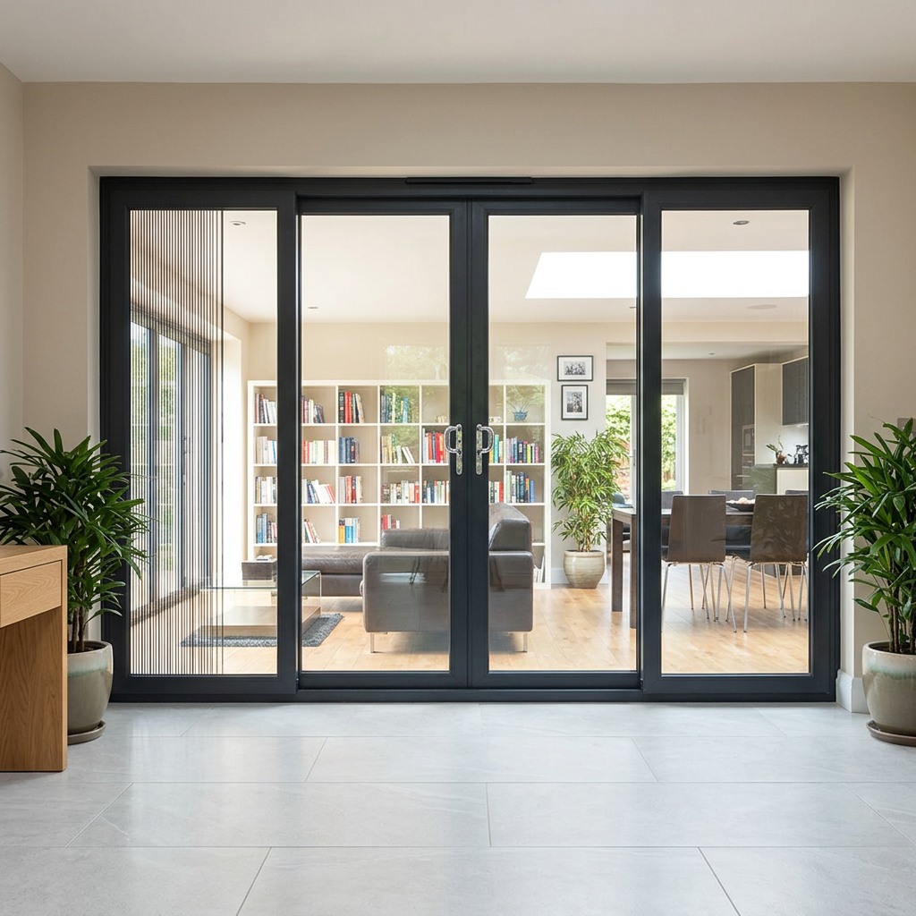 Factory Customized White Aluminum Alloy Glass Door with Grid Strips Contemporary Design for Outdoor Courtyards &amp; Living Rooms