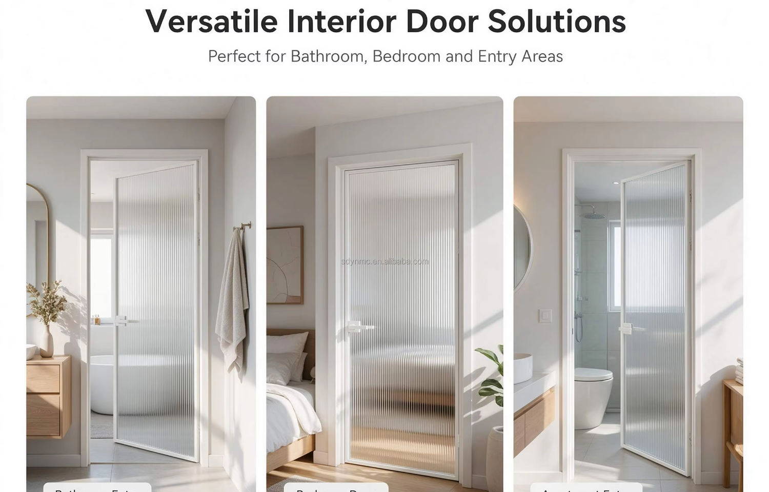 White Aluminum Frame Bathroom Interior Door, Crystal White Oil Sand Safety Glass Toilet Door, Moisture Proof Customized