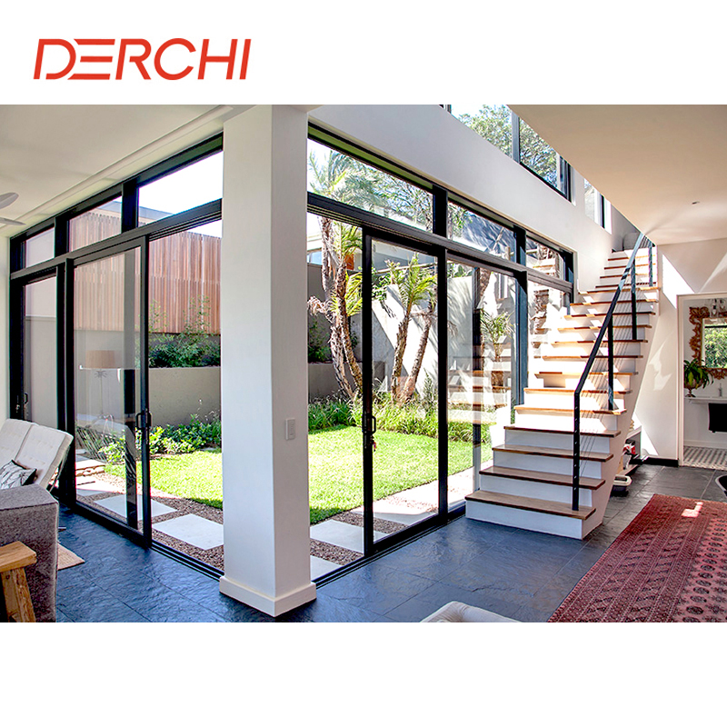 AS2047 NFRC Thermal Break Aluminum Hurricane Proof Impact 4 Tracks Large Double Glass Patio Aluminum Sliding Glass Door