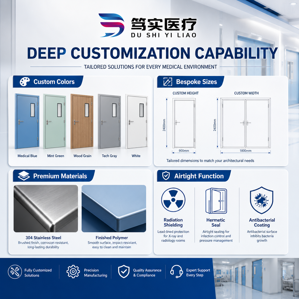 Stainless Steel PVC Fiberglass Modern Hospital Rooms Fire Rated Interior Panic Exit Door Push Pull Well Sealed Finished ODM OEM
