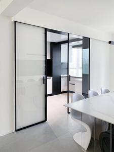 Modern Minimalist Overhead Glass Sliding Door Interior Trackless Partition For Bedroom Kitchen Bathroom Hotel Villa Water