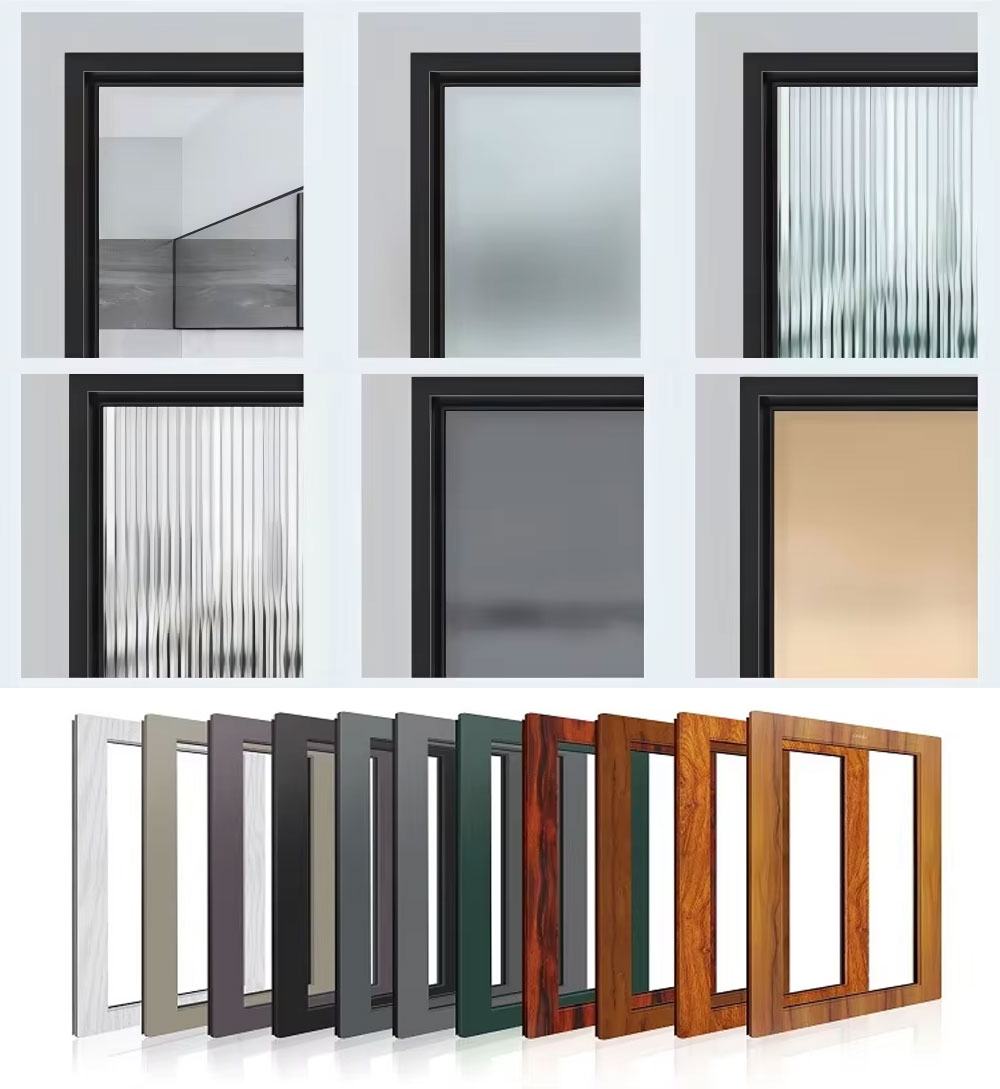 Modern Aluminum Alloy Frosted Glass Interior Waterproof Thermal Insulated Swing Door for Toilet Bathroom