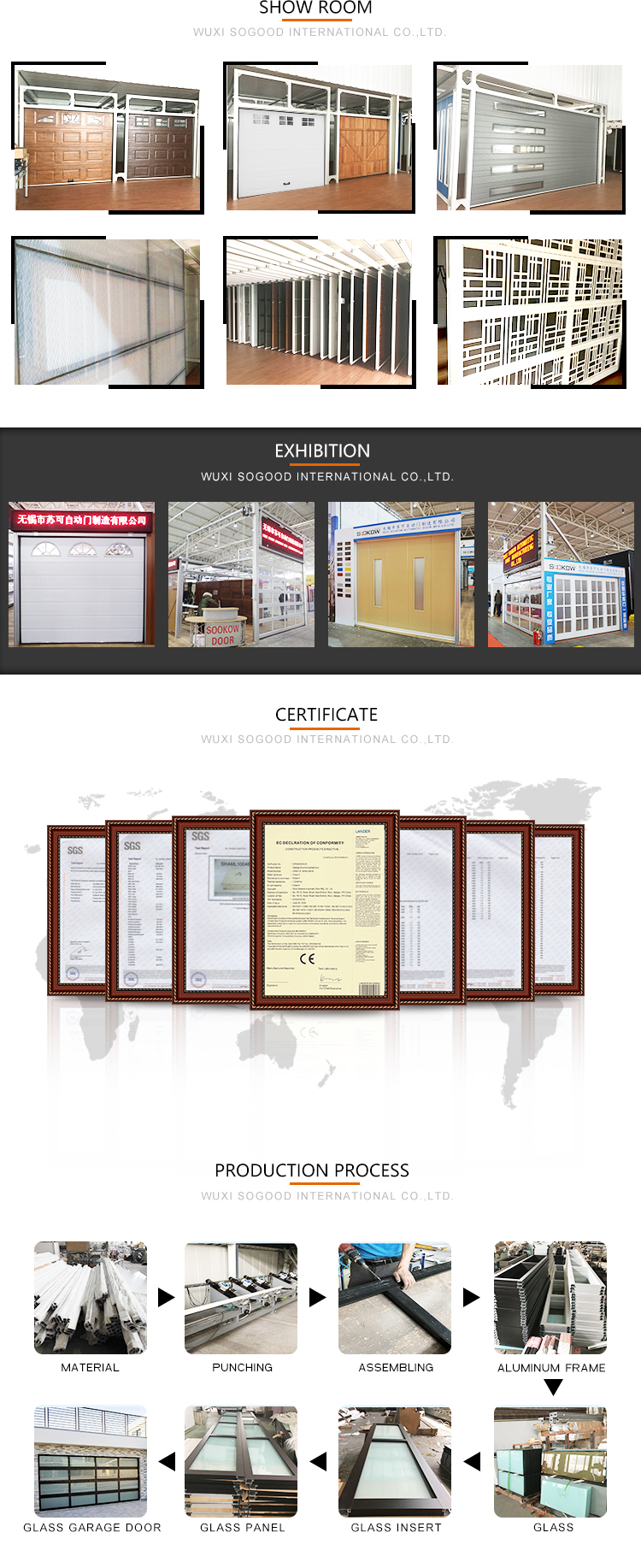 Show Room - 50mm Thickness Aluminum Frame Garage Doors Frameless Glass