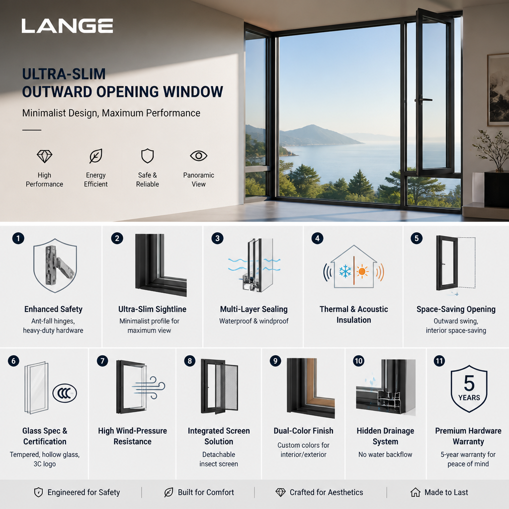 Minimalist Aluminum Alloy Casement Windows Double Glazed Windows Tilt And Turn Inward Opening Window For House Villa