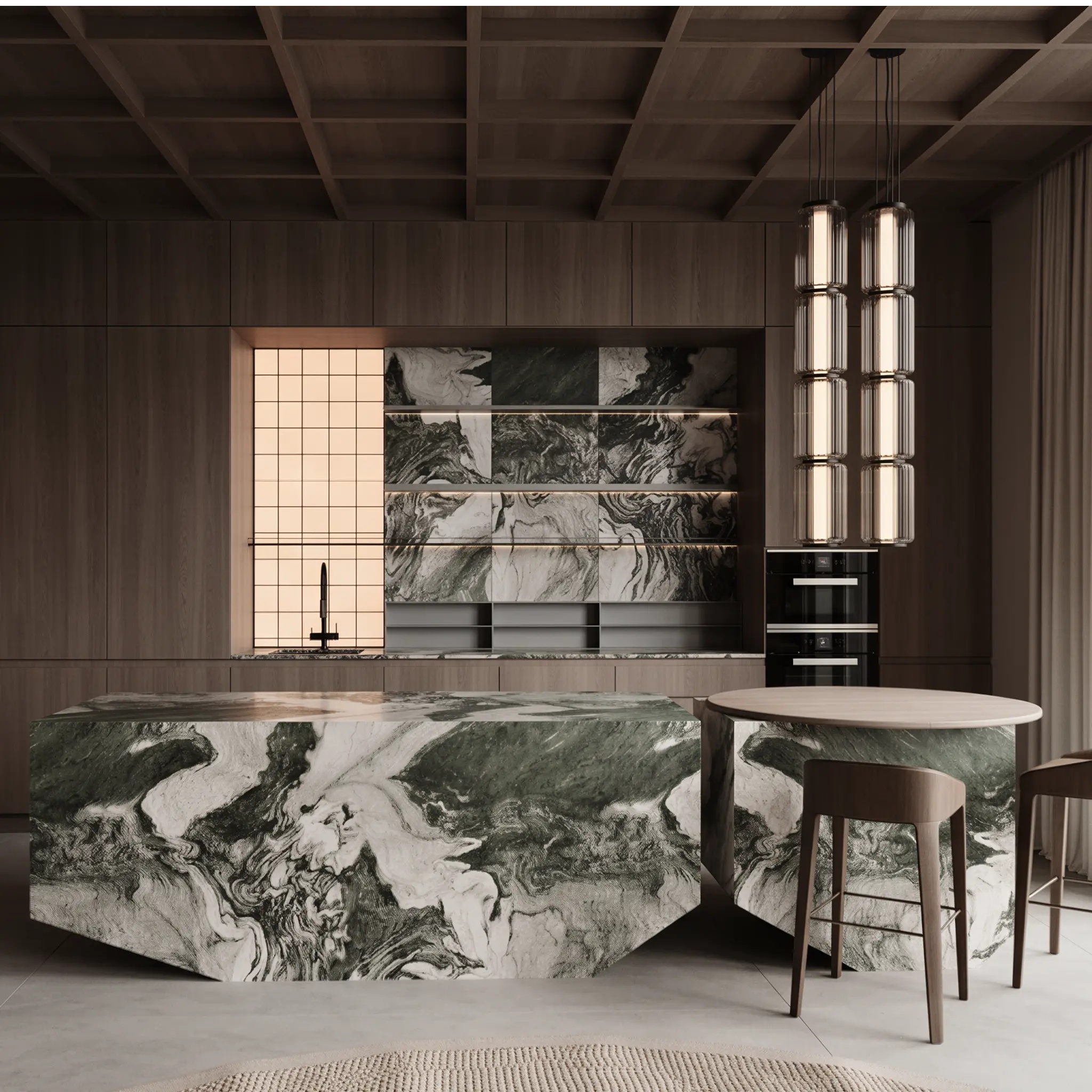 Modular Dining Kitchen Base Cabinet With Modern Design Aluminum Alloy Carcase Solid Wood Doors 3 Drawers Faucet 12-17.9in Depth