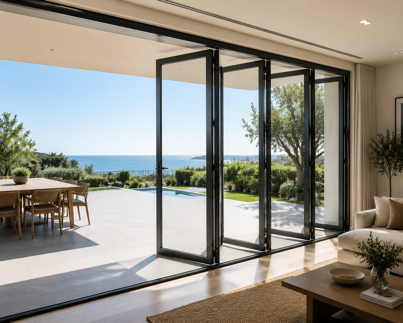 AOSTTER NFRC Aluminium Accordion Door Thermal Break Double Glazed Soundproof Exterior Bi Folding Sliding Patio Bifold Door